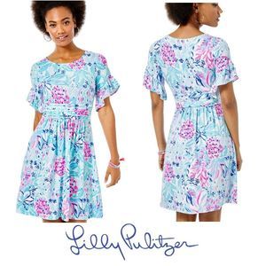 Lilly Pulitzer Riegan Zanzibar Blue‎ Party Princess Fit Flare Dress Size M $188